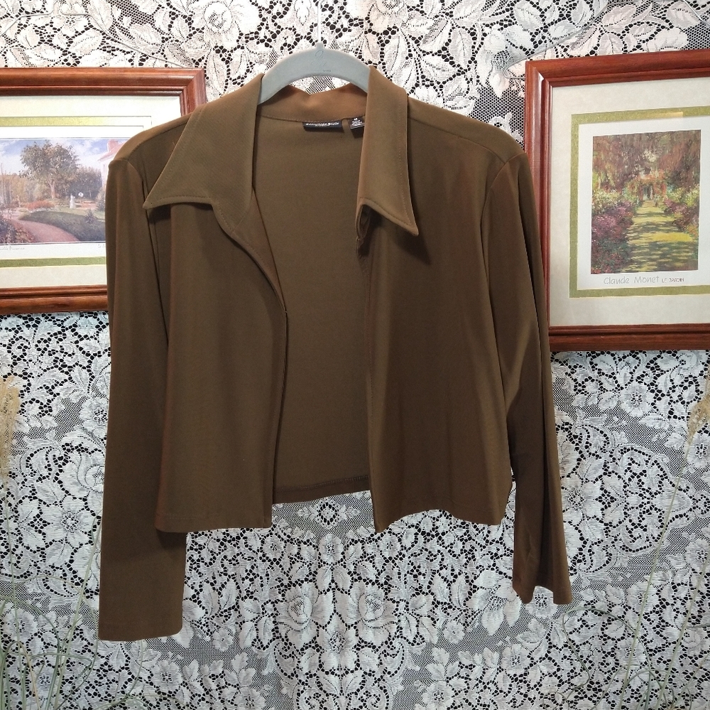 Effortless Style brown thin cropped cover up open cardigan sweater lightweight